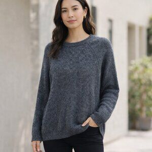 OAK + FORT Gray Crew Neck Sweater Size S Soft Knit Oversized Pullover Cozy Minim